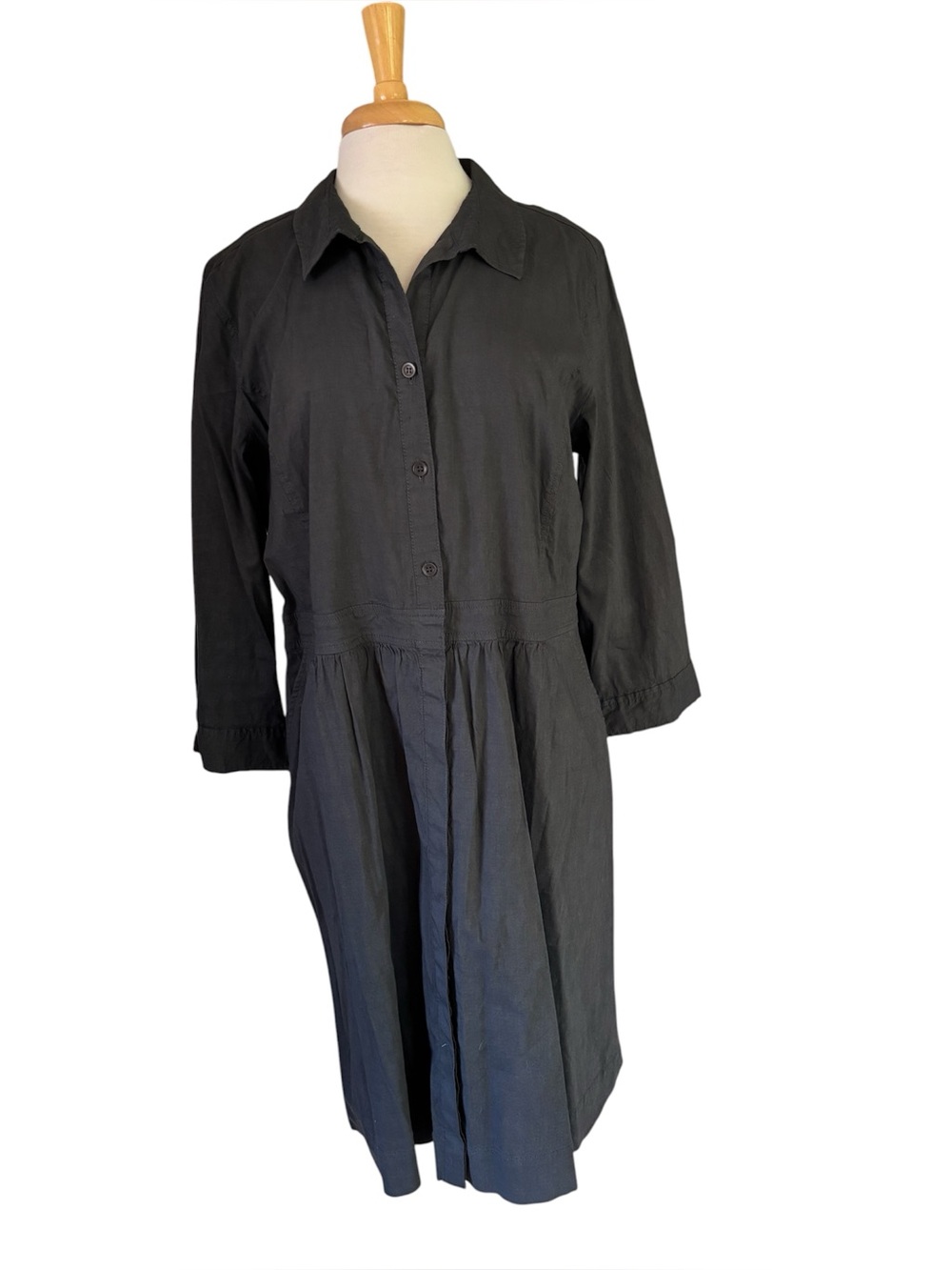 Eileen Fisher Gray Button-Front Collared Shirt Dress Linen Pockets Minimalism XL